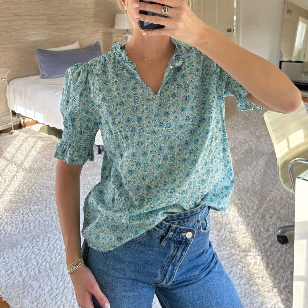 J. Crew Light Blue Floral Blouse